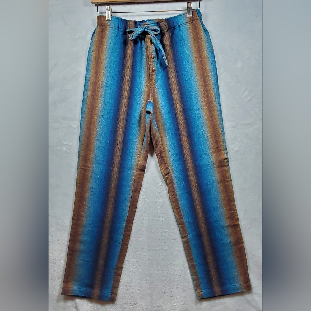 The Territory Ahead Men's Flannel Striped Pants Size M/30 Teal Tan Navy NEW